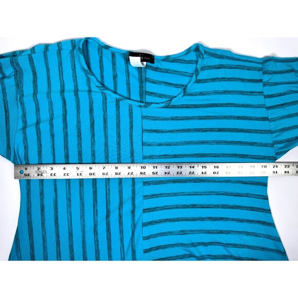Yushi Tunic Top Womens Large Blue Stripe Asymmetrical Hem Bamboo Blend Artwear - Picture 8 of 12